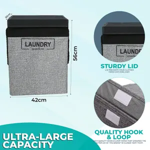 Grey Polyester Large Laundry Hamper Collapsible Laundry Basket - 70L