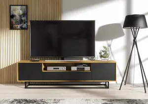 TV Unit 200cm Sideboard Cabinet Cupboard TV Stand Living Room Oak&Black