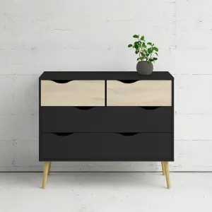 Oslo Chest of 4 Drawers (2+2) in Black and Oak