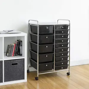 Storage Trolley On Wheels Black 15 Drawer For Salon, Beauty Make Up, Home Office Organiser