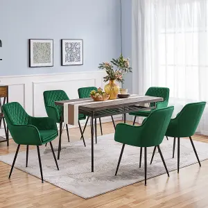 Yaheetech 2PCS Green Velvet Fabric Tufted Dining Chairs with Armrest