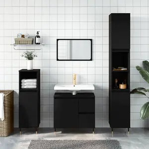 Berkfield Bathroom Cabinet Black 30x30x190 cm Engineered Wood