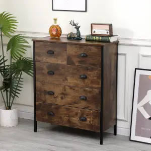 FurnitureHMD Industrial Style Chest with 5 Drawers Organizer Unit Metal Legs Storage Cabinet