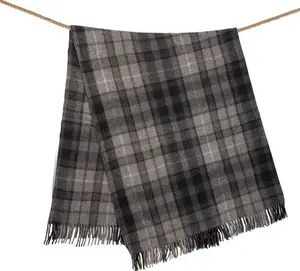 Highland Wool Blend Tartan Blanket Throw Buchanan Grey 155cm X 190cm