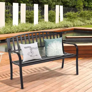 Costway Steel Garden Bench Outdoor Patio Loveseat Bench with High Backrest