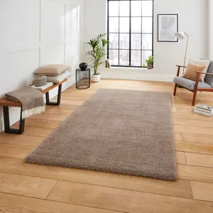 Modern Mink Shaggy Plain Easy To Clean Rug For Dining Room-80cm X 150cm