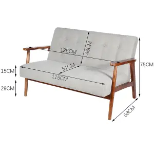 Gray Retro Wooden Frame 2 Seats Sofa with Backrest W 1260 mm