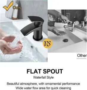 Black Waterfall Basin Mixer Taps with Drain Monobloc Chromed Brass Basin Taps with Sink Plug