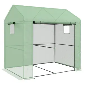 Outsunny Walk-in Green House with Roll-up Door and Mesh Windows, 200x140x200cm