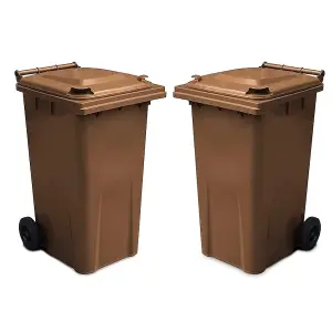 Large 240 Litre Brown Coloured Outdoor Council Wheelie Bins Complete With Lid And Wheels