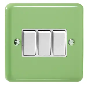 Varilight 3-Gang 10A 1- or 2-Way Rocker Switch Beryl Green