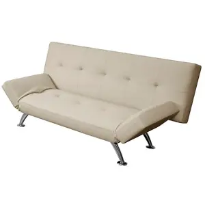 Venice Faux Leather Sofa Bed In Cream With Chrome Metal Legs