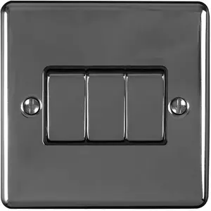 3 Gang Triple Light Switch BLACK NICKEL 2 Way 10A Black Trim & Metal Rocker