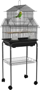 Bird Cage Budgie Cage with Stand Slide Tray Handle for Finch Canary 50.5 x 41 x 121cm Black