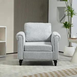 HOMCOM Vintage Armchair Fabric Accent Chair with Wood Legs Light Grey