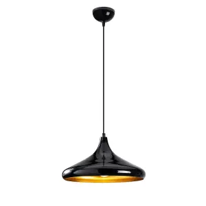 Luminosa Model 24 Deco Black Dome Pendant Lamp Golden Interior