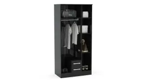 Birlea Lynx 3 Door 2 Drawer Wardrobe With Mirror Black