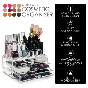 GLAMSMAKED 4-Drawer Transparent Acrylic Makeup Organizer for Clear Cosmetic Storage