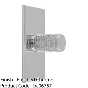 Knurled Cylinder Cabinet Door Knob & Matching Backplate Polished Chrome 76x40mm