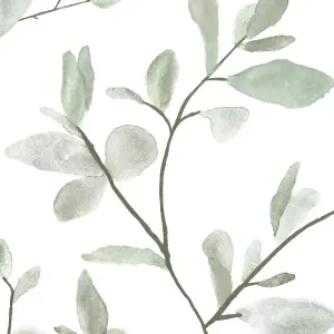 Superfresco Easy Eugenie Green & white Leaves Smooth Wallpaper