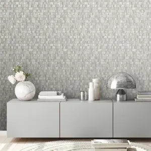 Messina Tile Wallpaper In Grey And Gold