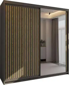 Sliding Wardrobes 4U Ronal 2&3 Sliding Door Wardrobe in 4 Colors White, Black, Grey &Oak - (W)1500mm, (H)2170mm