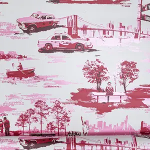 Red Pink Metallic Wallpaper New York Statue Of Liberty Landmarks Taxi Feature