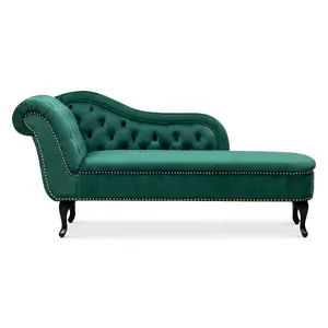 Right Hand Chaise Lounge in Velvet Emerald Green