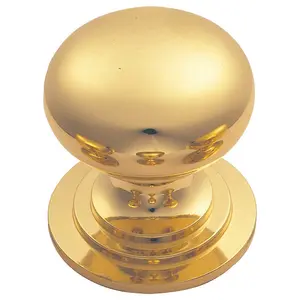 Victorian Round Cupboard Door Knob 42mm Dia Polished Brass Cabinet Handle