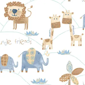 Galerie Just 4 Kids 2 Blue Beige Jungle Friends Smooth Wallpaper