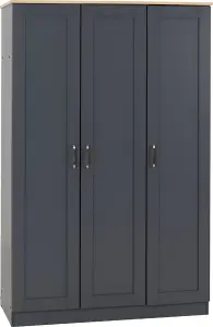 Portland 3 Door Wardrobe in Grey with Oak Effect Finish