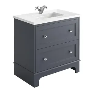 Beckett Dark Grey Floor Standing Traditional Bathroom Vanity Unit with White Worktop & Ceramic Basin (W)650mm (H)850mm