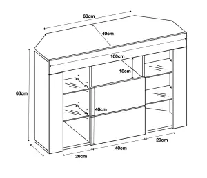 Furneo High Gloss & Matt White Living Room Set Corner TV Stand Display Cabinet White LED Lights