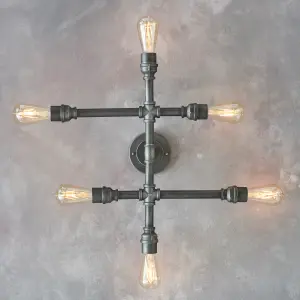 Anson Lighting Industry Aged Pewter 6 Light Semi Flush Ceiling Fitting