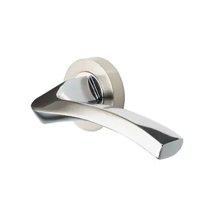 Vision CHROME SATIN NICKEL Auva Designer Lever Handles on 50mm Round Rose