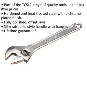 600mm Adjustable Wrench - Chrome Plated Steel - 62mm Offset Jaws - Spanner