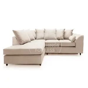 Casper Soft Chenille Fabric 3 to 4 Seater L Shaped Corner Sofa Beige Left Hand Facing - Scatter Back