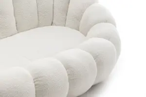 2 Seater Loveseat Small Sofa in White Teddy Boucle Fabric