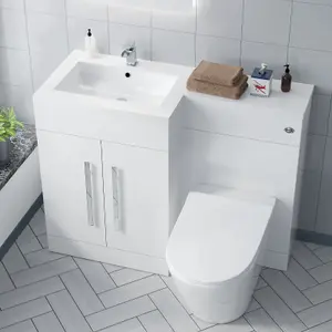 Nes Home Aric 1100mm LH White Gloss Bathroom Basin Vanity with WC & Rimless BTW Toilet