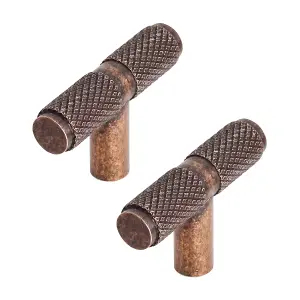 DecorAndDecor - AURELIA Antique Copper Knurled T-bar Cabinet Knob Drawer Cupboard Kitchen Pull Handles - Pair