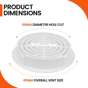 Pack of 4 White Plastic 68mm Round Soffit Air Vents Push in Roof and Eave Circular Mesh Air Vents