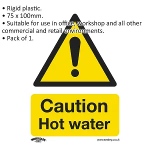 Caution Hot Water Safety Sign - Rigid Plastic 75mm x 100mm Warning Sign for Workplace