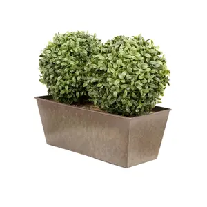 GreenBrokers Artificial Double Ball Boxwood in Slanted Rustic Tin Window Box 35cm/14in