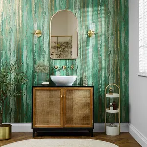 Zurich Metallic Wallpaper in Emerald and Metallic Gold