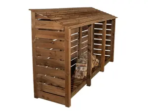 Slatted wooden log store W-335cm, H-180cm, D-88cm - brown finish