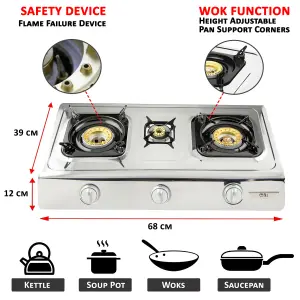 NJ NSD-3 Portable 3 Burner Gas Stove Indoor Gas Hob Caravan Home Kitchen Camping Garden Catering