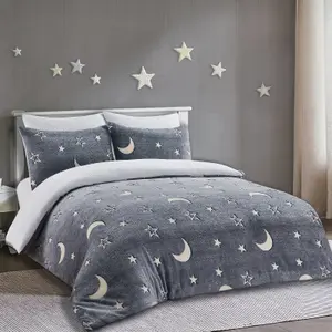 Reversible Designs Glow in the Dark Moon & Star Duvet Cover - Double Bedding