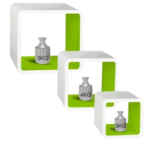 Emeka 3 Piece Floating Shelf Set White/Green