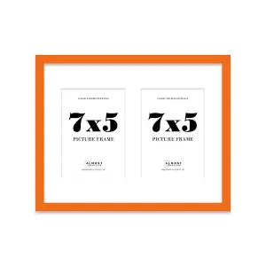 14x11 Inch 2 Opening Photo Collage Frame, Display Two 7x5 Inch Photos, Multi Aperture Family Picture Frame, Orange