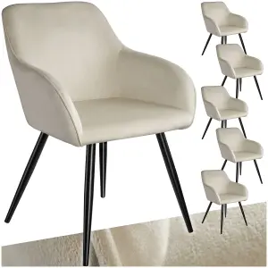 Chair Marilyn - with armrests, padded, velvet look, black steel legs - cream/black